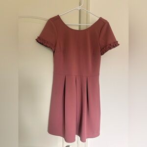 Speechless Mauve Pink Short-Sleeve Midi Dress with Ruffle Trim